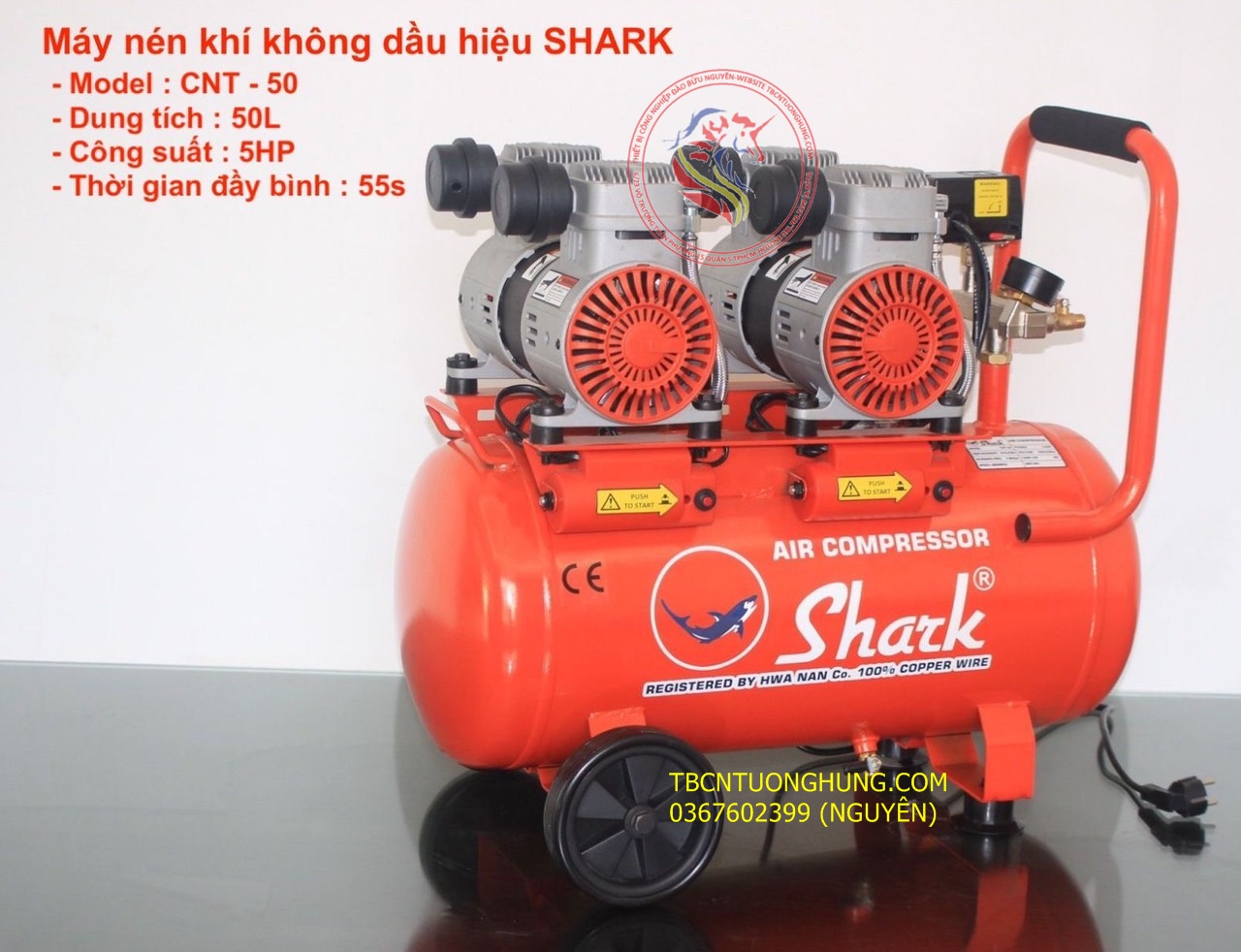 MÁY BƠM NÉN KHÍ SHARK 5HP 50 LÍT CNT-50 
