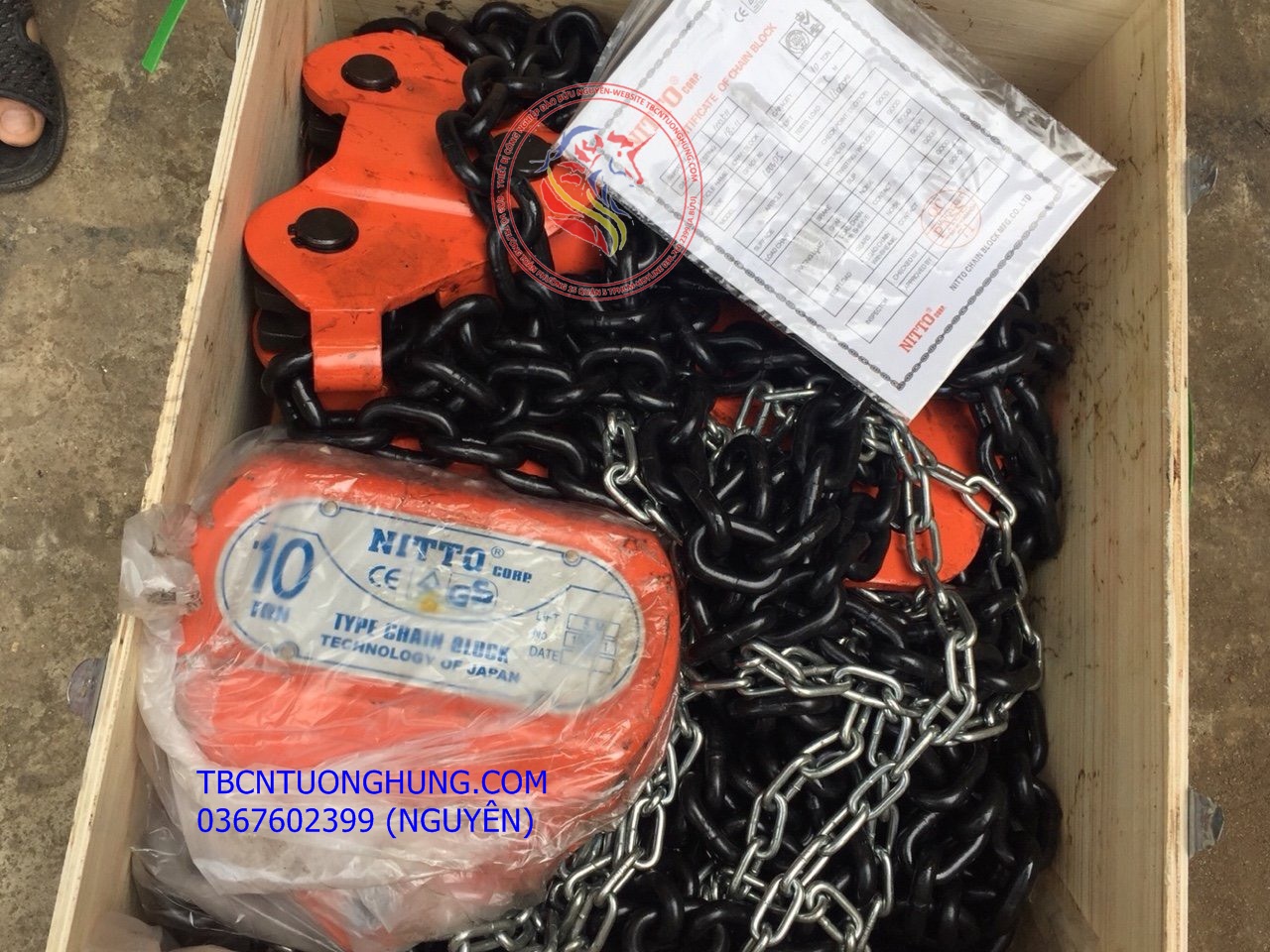 Palang xích kéo tay nitto 10 tấn 5 mét 90vp5 china