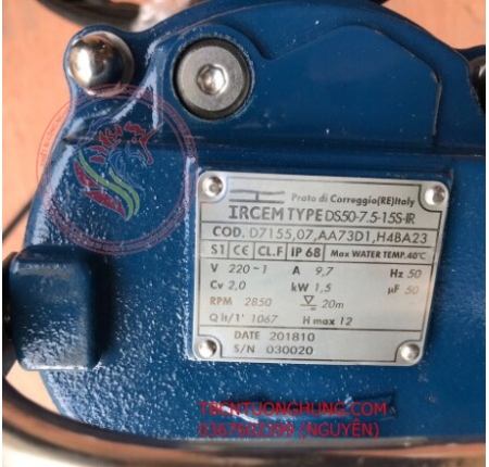 BƠM THẢ CHÌM NƯỚC THẢI HIỆU IRCEM TYPE DS 