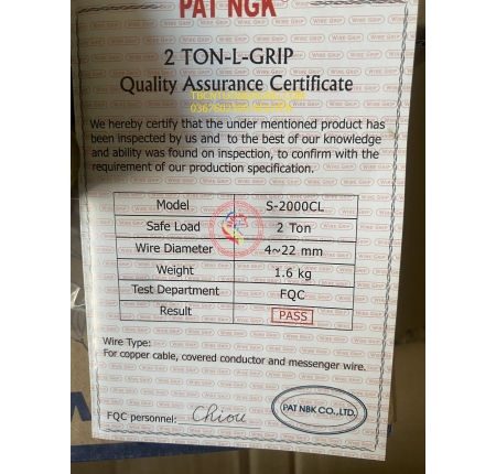 Cóc kẹp cáp S-2000CL 2 tấn PAT NGK 4mm-22mm Taiwan