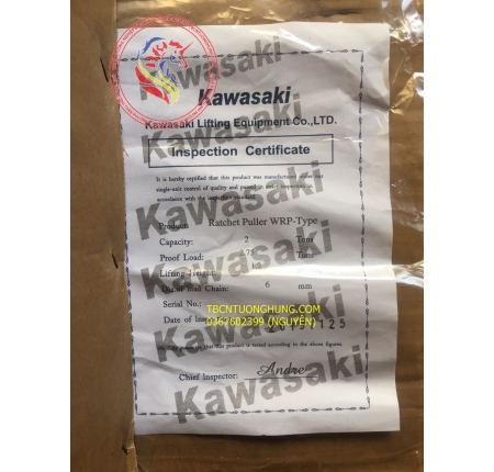 TỜI CÁP LẮC TAY 2 TẤN KAWASAKI WRP-2000