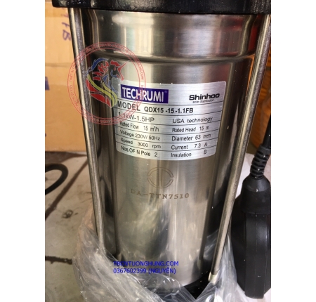 BƠM THẢ CHÌM TECHRUMI 0.5 HP  QDX 1.5-16FB