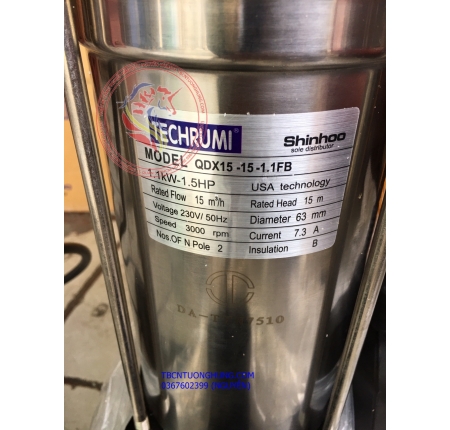 BƠM THẢ CHÌM TECHRUMI 0.5 HP  QDX 1.5-16FB