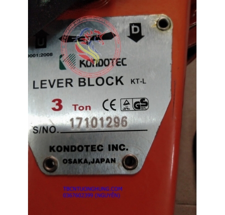 PALANG XÍCH LẮC TAY KONDOTEC 3 TẤN 1.5 MÉT KT-L3T JAPAN