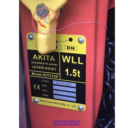 PALANG XÍCH LẮC TAY AKITA 1.5 TẤN 1500KG