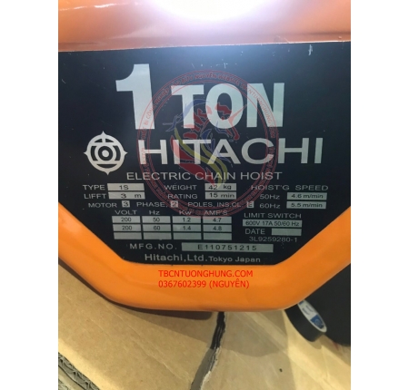 PALANG XÍCH ĐIỆN HITACHI 1 TẤN 3 MÉT 380V NHẬT CŨ