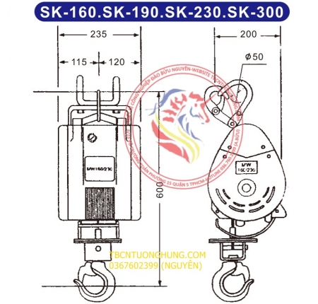 TỜI ĐIỆN TREO KIO WINCH SK230 230KG TAIWAN