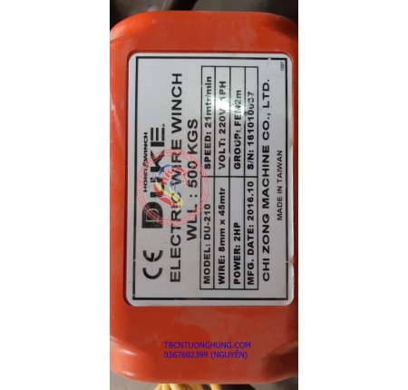 TỜI ĐIỆN DUKE WINCH DU 210 500KG TAIWAN