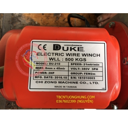TỜI ĐIỆN DUKE WINCH DU 210 500KG TAIWAN